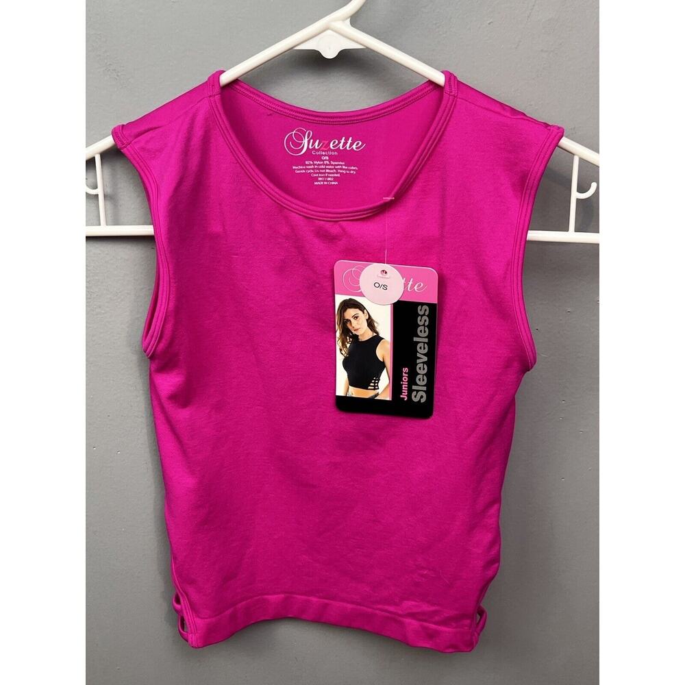 Suzette Collection Ribbed Cropped Scoop Neck Tank Top Womens‎ OS Hot Pink NEW